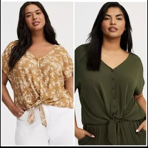 torrid Bundle (2) Floral Mustard and Olive Green Tie-Front Tops